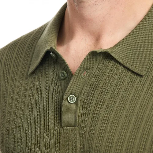 Vista 4 de SAKS Fifth Avenue Polo de punto acanalado con textura vertical de manga corta para hombre