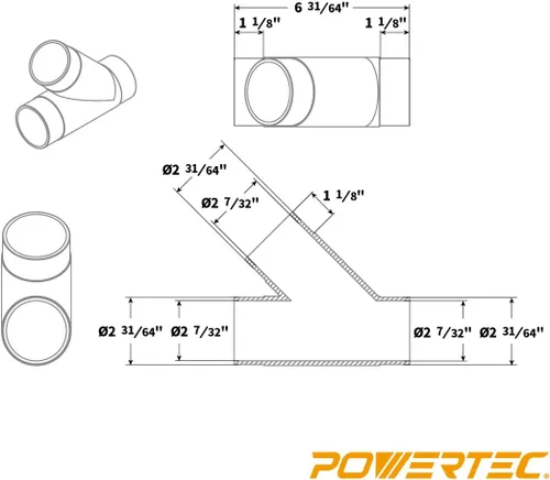 Vista 3 de POWERTEC 70228 - Conector de manguera de recogida de polvo con ajuste en Y de 2-1/2 pulgadas, color transparente (paquete de 2)