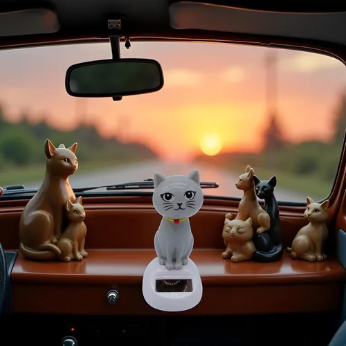 Vista 3 de Bonita figura de gato bailarín con energía solar, oscilante solar, estatua de gato, decoración de tablero de instrumentos de automóvil, decoración