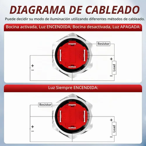 Vista 5 de Joinfworld Interruptor de botón de claxon 12V 20A de servicio pesado de 16MM, interruptor de altavoz de metal para bocina, botón de contacto