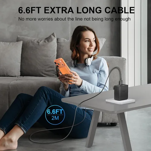 Vista 7 de Cargador para teléfono 17 16 Pro Max de carga rápida, 45 W USB C Phone 17 16 Bloque de carga súper rápido con cable de carga tipo C de 6.6 pies