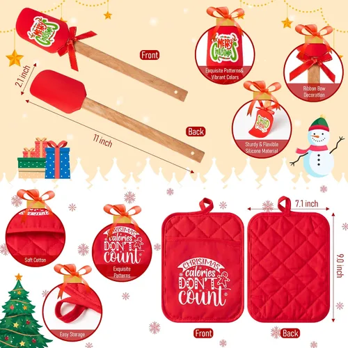 Vista 2 de R HORSE 3 piezas de juego de regalo de Navidad para agarraderas de ollas con espátula de silicona, tarjeta de felicitación, guante de horno