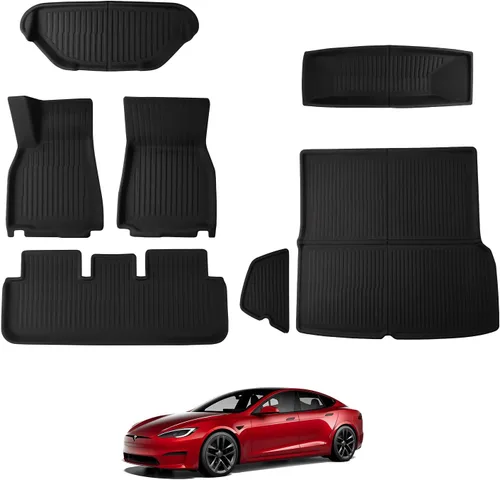 Vista 11 de BASENOR Alfombrillas para Tesla Model X de 6 plazas, protección para todo tipo de clima, tapetes XPE antideslizantes para maletero, forro de carga