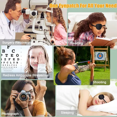 Vista 7 de 2 parches oculares para adultos, hombres y niños, parche médico ajustable para ojo derecho/izquierdo, parches perezosos para ambliopía