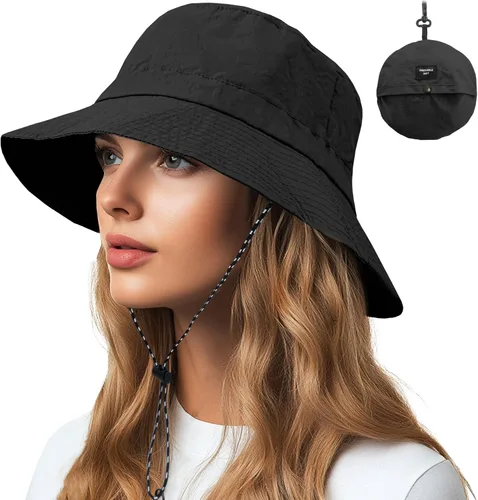 Vista 33 de NPQQUAN Sun Bucket Hats for Woman Men Lightweight Sun Hat Packable Foldable Beige