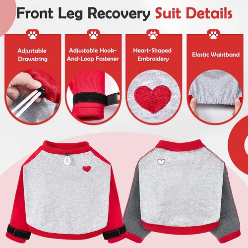 Vista 3 de Lukovee Traje de recuperación para perros, protege las piernas delanteras Rojo