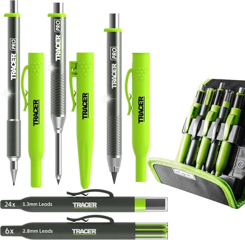 Vista 9 de Tracer Pro Series Lápiz de Precisión con 24 Minas de Repuesto de 1.3mm (0.051 in) y Fundas para Sitio - Kit de Marcado de Precisión de Aluminio
