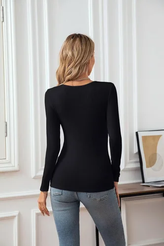 Vista 4 de VICHYIE Camiseta de manga corta con cuello en V para mujer, estilo casual, ajustada