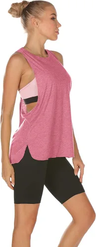 Vista 5 de icyzone - Camiseta deportiva sin mangas para mujer, con cuello alto y espalda cruzada, ideal para entrenamiento y yoga (paquete de 3)
