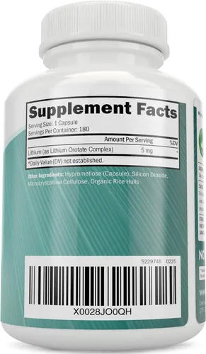 Vista 5 de Orotato de litio de 5 mg, 180 cápsulas de litio vegetarianas, suplemento de orotato de litio de 5 mg, 180 cápsulas de litio vegetarianas, ayuda a