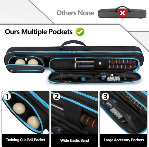 Vista 3 de Estuche para Taco de Billar, Estuche para Taco de Billar 2 x 2 con Ranuras para 2 Ejes y 2 Culatas, Funda de Transporte de Taco de Billar Resistente