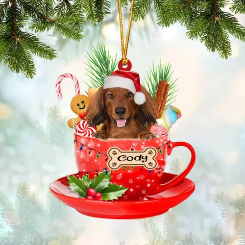 Vista 27 de NAZENTI Adorno personalizado de Alaskan Malamute en taza roja, adorno de Navidad personalizado para perros amantes de las mascotas, colgante