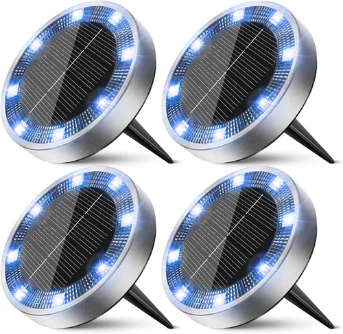 Vista 33 de Peasur Luces solares de suelo para exteriores, paquete de 24 luces planas de disco con energía solar, IP68 impermeable, antioxidante, iluminación