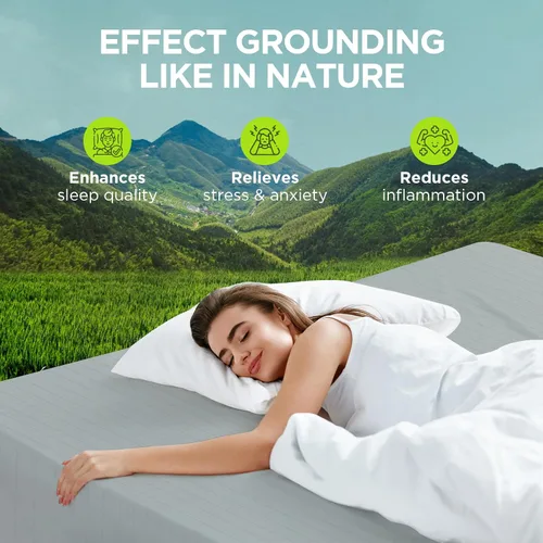 Vista 3 de Newise Grounding Sheets, 10% fibra de plata pura y 90% algodón orgánico, sábana bajera conductora para un mejor sueño, tamaño Queen de 60 x 80 x 15