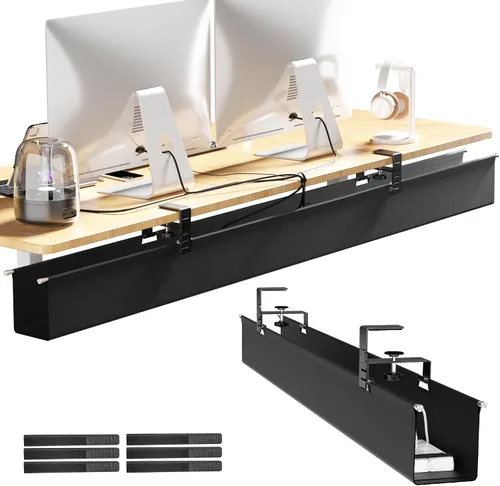 Vista 11 de Cinati - Bandeja grande de organización de cables para debajo del escritorio, organizador de cables para debajo del escritorio, sin taladros, Negro