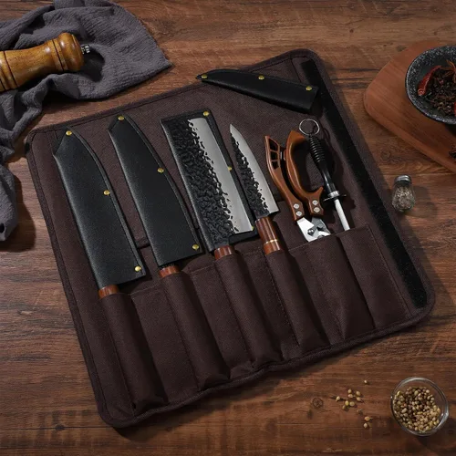 Vista 8 de Huusk Juego de cuchillos japoneses de 6 piezas con fundas - Juego de cuchillos de chef profesional con bolsa y afilador, juegos de cuchillos