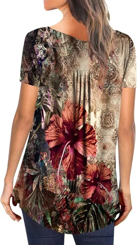 Vista 6 de Womens Summer Tops 2024 Dressy Short Sleeve Button V Neck T Shirts Business Casual Beach Outfits Clothes Loose Soft Cute Tees