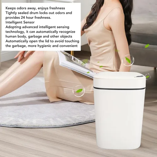 Vista 5 de Bote de basura automático de 12 L, sensor de movimiento sin contacto, cubo de basura inteligente con tapa para dormitorio, baño, cocina, oficina