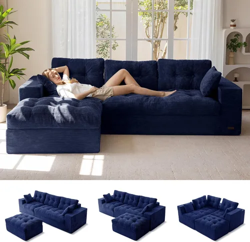 Vista 18 de MAXYOYO Sofá modular modular en forma de L de 96 pulgadas con otomana, sofá sin hueso con cojín en capas, sofá tapizado en una caja, combinación