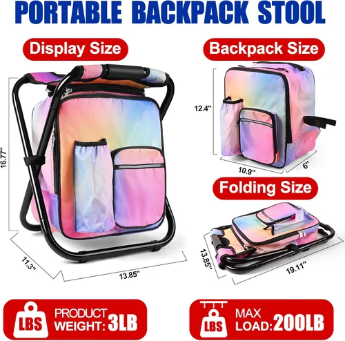Vista 2 de Kikerike Silla enfriadora de taburetes tipo mochila resistente de 250 libras de carga máxima, portátil, ligera, plegable, para pesca, camping, caza