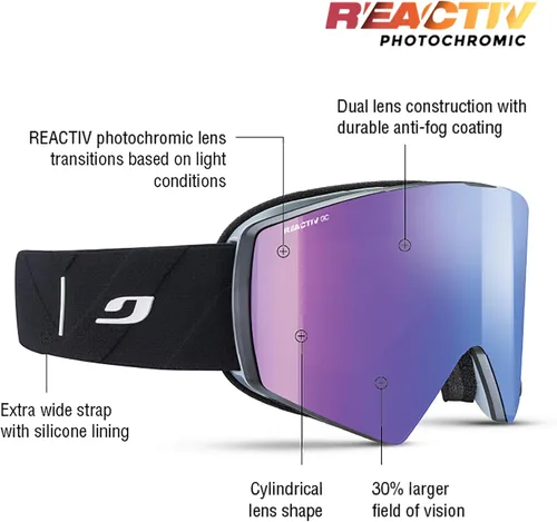 Vista 2 de Julbo Gafas de nieve Razor Edge para hombres y mujeres con lente fotocromática REACTIV para esquí y snowboard, 100% protección UV