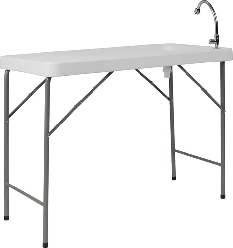 Vista 4 de Flash Furniture Wesley Mesa portátil de limpieza de peces de 4 pies con fregadero, mesa plegable portátil para acampar al aire libre con grifo