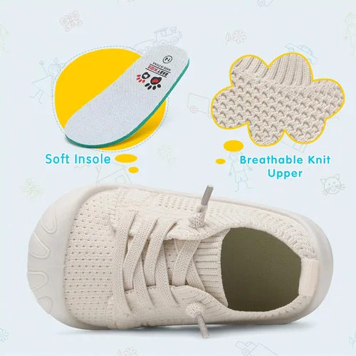Vista 4 de Zapatos deportivos para niños y niñas pequeños, zapatos para caminar descalzos, zapatos de tenis ligeros y transpirables para los primeros bebés