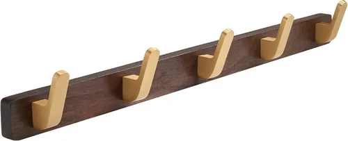Vista 13 de Perchero montado en la pared, perchero colgante de entrada, riel para abrigos de metal y madera con 3 ganchos rústicos para abrigo, bufanda, bolsa