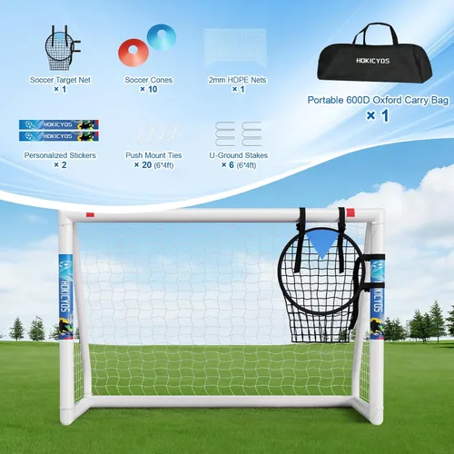Vista 4 de Soccer Goal for Backyard 10×6.5, 8×6 and 6×4 FT Soccer Goals Weatherproof and Portable HPVC Soccer Goal with Soccer Target Net and Carry Bag for