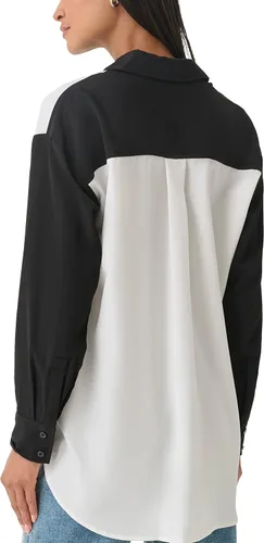 Vista 4 de Karl Lagerfeld Paris Blusa deportiva de manga larga suave con bloques de color para mujer