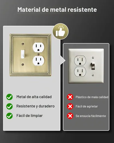 Vista 4 de Paquete de 2 Placas de Cubierta Combinadas para Interruptor de Palanca/Dúplex, Placa de Cubierta de Enchufe de Pared de Metal de Latón Antiguo