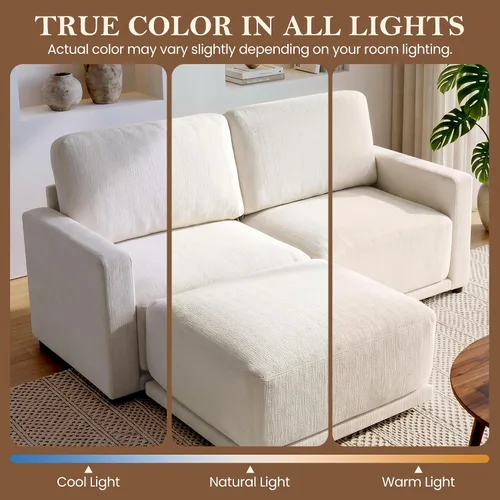 Vista 8 de Sofá modular de 79 pulgadas para sala de estar pequeña, sofá moderno en forma de L con otomana, juego de sofá de felpilla de 3 piezas para muebles