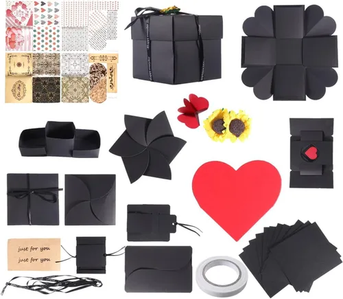 Vista 3 de Wanateber Caja de explosión DIY para regalo - Recuerdo de amor, álbum de recortes, caja de fotos para regalo de cumpleaños, aniversario, boda o caja