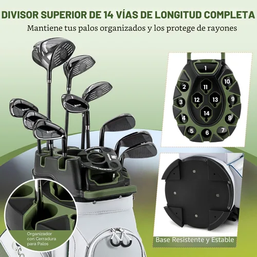 Vista 2 de Tangkula Bolsa de carrito de golf con divisores de longitud completa de 14 Verde y Blanco