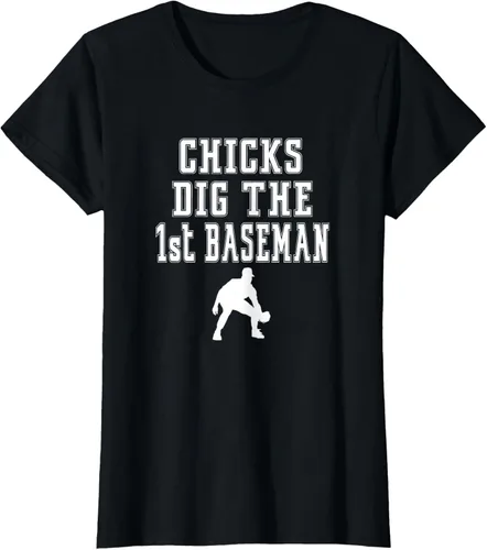 Vista 31 de Chicks Dig First Baseman - Camiseta de primera base Beisbol Player, Negro