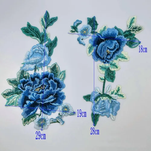Vista 5 de 2 parches de apliques de costura bordados con hermosas flores (azul B)