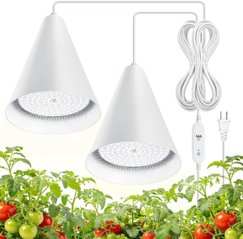 Vista 11 de Bstrip Luces de cultivo de doble cabezal de 50 W para plantas de interior de espectro completo de 3000 K, bombilla LED negra con temporizador