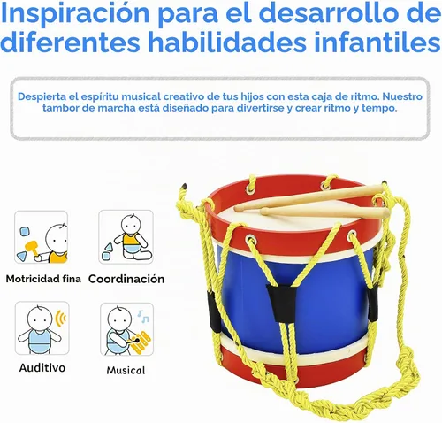 Vista 2 de Juego de batería para niños de 8 pulgadas con correa ajustable y 2 baquetas de madera, instrumento musical, elección de regalo 30808