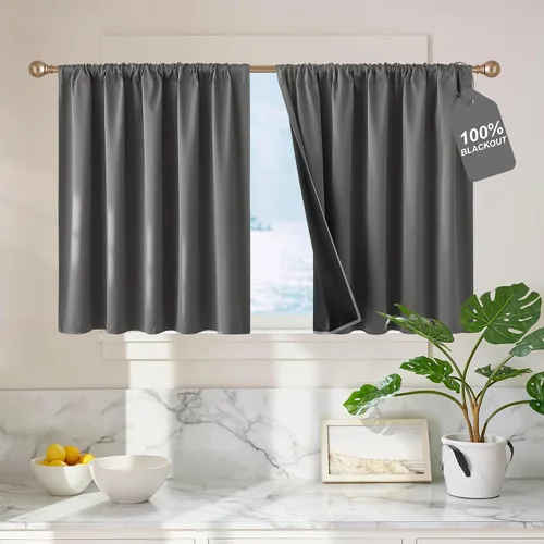 Vista 56 de NICETOWN Biscotti - Cortinas de cocina beige de 36 pulgadas de largo, bolsillo para barra, 100% opacas, casuales y relajantes, tratamientos