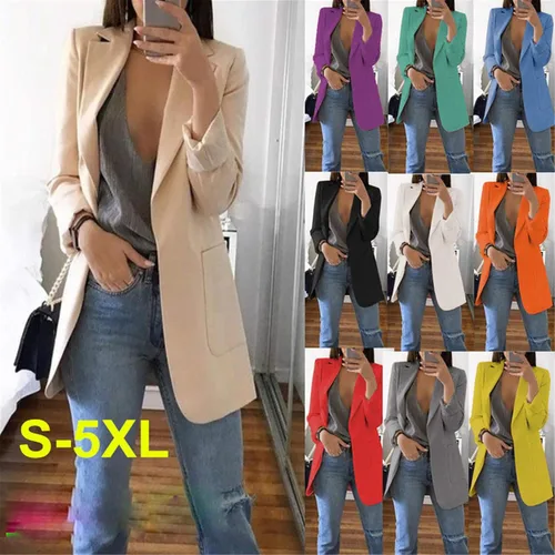 Vista 2 de Andongnywell - Blazer de manga larga para mujer, estilo casual, frente abierto, color liso, con bolsillos