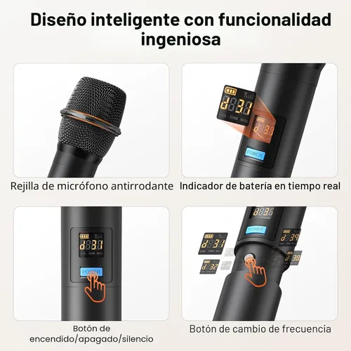 Vista 5 de MELONARE Sistema de micrófono inalámbrico de 4 canales, juego de micrófono inalámbrico UHF con frecuencias de 4x10, 200 pies, 2 micrófonos dinámicos