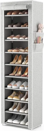 Vista 15 de VTRIN - Zapatero alto, organizador estrecho y vertical para armario o recibidor, 10 niveles, cubierta no tejida, contiene 20-22 pares de zapatos