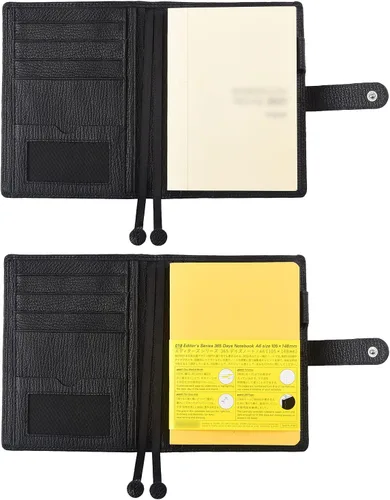 Vista 3 de Funda para planificador de cuero genuino A6 con presilla para bolígrafo, ranuras para tarjetas, bolsillos con cremallera, funda para organizador
