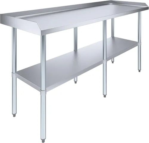 Vista 14 de AmGood Mesa de trabajo comercial con protector antisalpicaduras y protectores laterales Altura: 35" Mesa de preparación de acero inoxidable