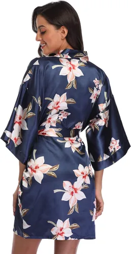 Vista 5 de Vestir de temporada. Batas para mujer de estilo floral, para dama de honor, kimono corto satinado, ropa de cama, para despedida de soltera