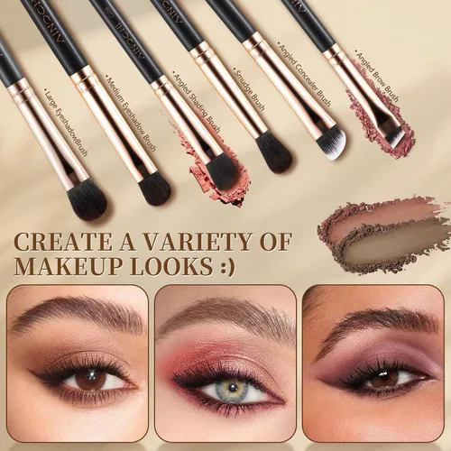 Vista 4 de Juego de brochas de maquillaje con estuche de viaje negro, base sintética suave de alta calidad, pinceles de contorno y sombra de ojos para mezcla
