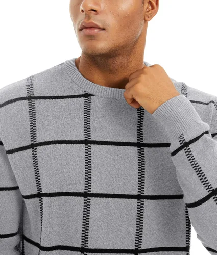 Vista 4 de MAGNIVIT Suéteres de punto de diseño básico para hombre, de algodón, suave, cuello redondo, para otoño e invierno