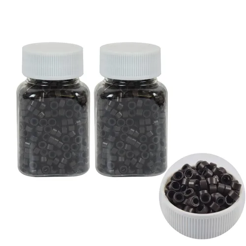 Vista 17 de 500 cuentas de micro anillos forradas de silicona de 0.197 in para extensiones de cabello con punta I (negro)