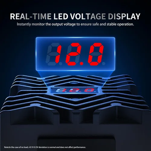 Vista 2 de Convertidor CC de 24 V a 12 V 30 A con pantalla LED, chip de seguridad MCU y cables gruesos de 16 AWG, fuente de alimentación impermeable