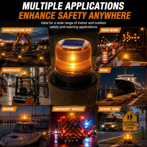 Vista 6 de Luz Estroboscópica Solar de Advertencia de Seguridad Intermitente/Luz Estroboscópica de Techo, con Base Magnética Fuerte Impermeable para 4 piezas